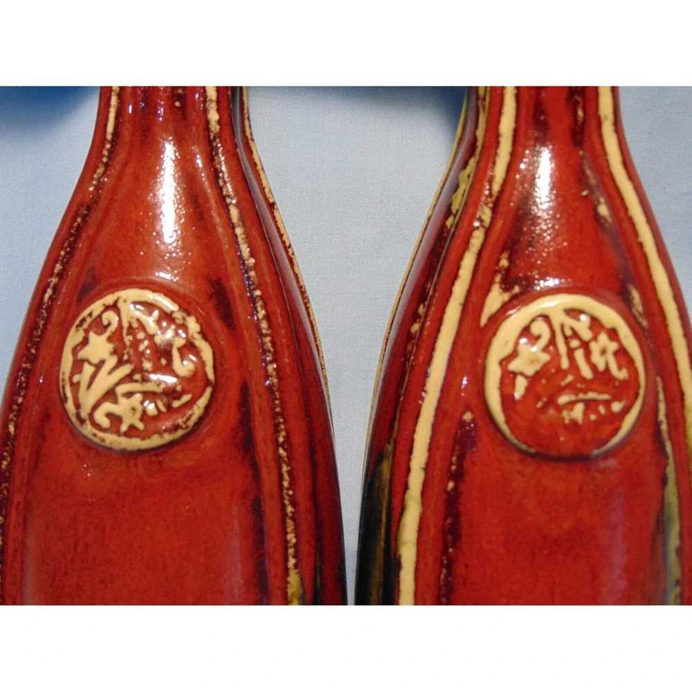 Large Medallion Flambe Oxblood Glaze Chinese Porcelain Ceramic Pottery Vase Set‎